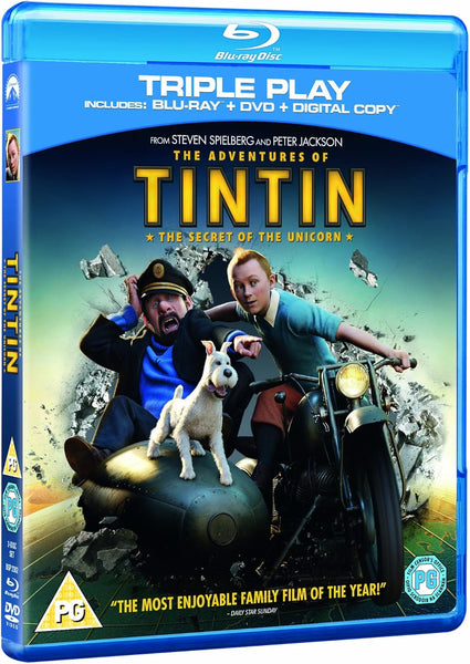 TINTIN THE SECRET OF THE UNICORN-BLURAY + 3D BLURAY + DVD VG