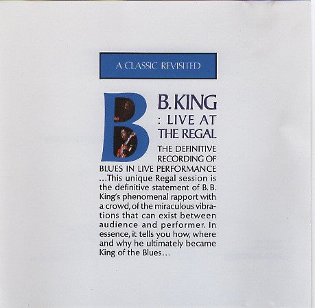 KING BB-LIVE AT THE REGAL CD VG