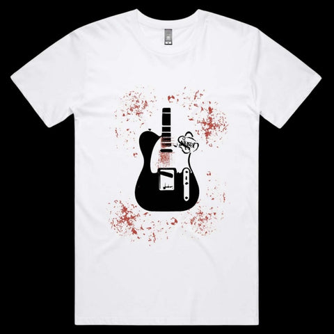 SAURIAN WHITE BLOOD SPATTER GUITAR SHIRT LARGE *NEW*