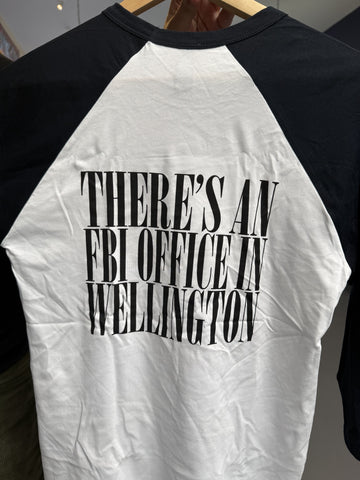 SIVLE TALK 'THERE'S AN FBI OFFICE IN WELLINGTON' BASEBALL SHIRT SIZE XL