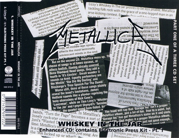 METALLICA- WHISKEY IN THE JAR CD SINGLE VG