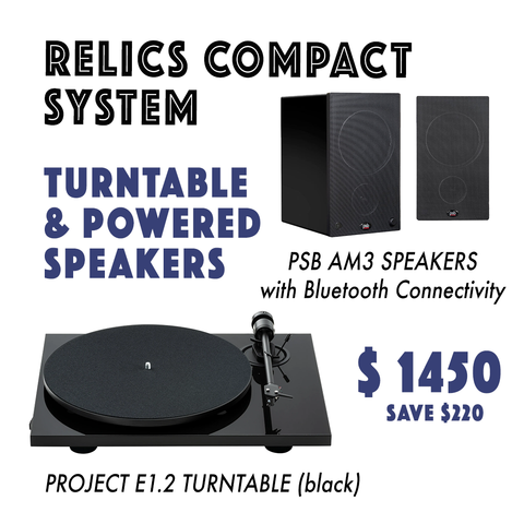 RELICS COMPACT TURNTABLE & POWERED SPEAKERS SYSTEM - Black Project E1.2 *NEW* save $220
