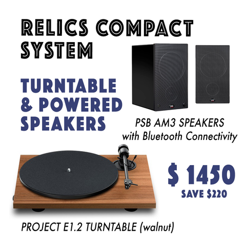 RELICS COMPACT TURNTABLE & POWERED SPEAKERS SYSTEM - Walnut Project E1.2 *NEW* save $220