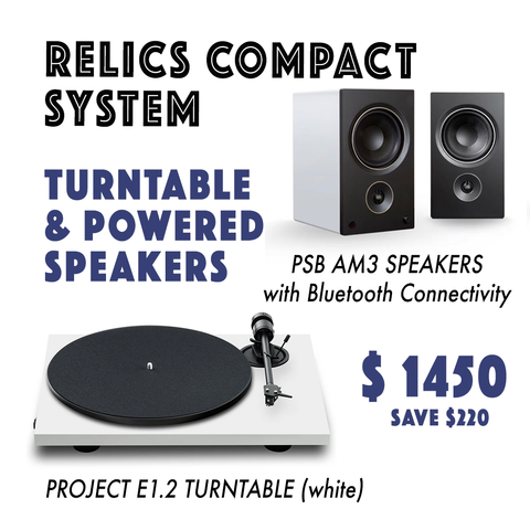 RELICS COMPACT TURNTABLE & POWERED SPEAKERS SYSTEM - White Project E1.2 *NEW* save $220
