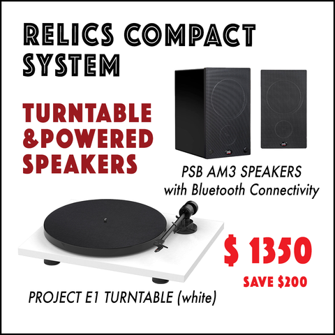RELICS COMPACT TURNTABLE & POWERED SPEAKERS SYSTEM - white turntable *NEW* save $200