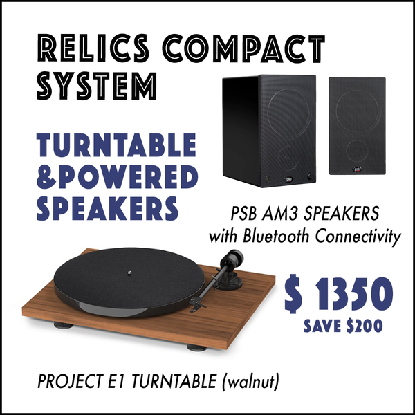 RELICS COMPACT TURNTABLE & POWERED SPEAKERS SYSTEM - walnut turntable *NEW* save $200