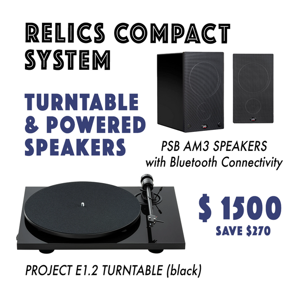 RELICS COMPACT TURNTABLE & POWERED SPEAKERS SYSTEM - Black Project E1.2 *NEW* save $270