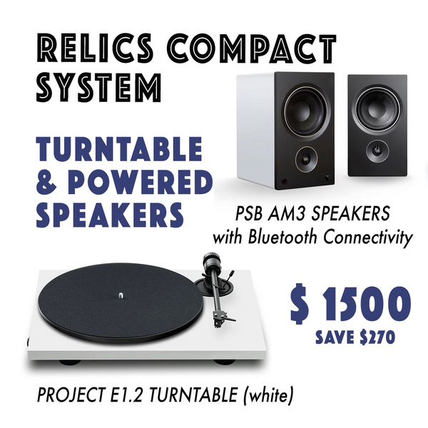 RELICS COMPACT TURNTABLE & POWERED SPEAKERS SYSTEM - White Project E1.2 *NEW* save $270