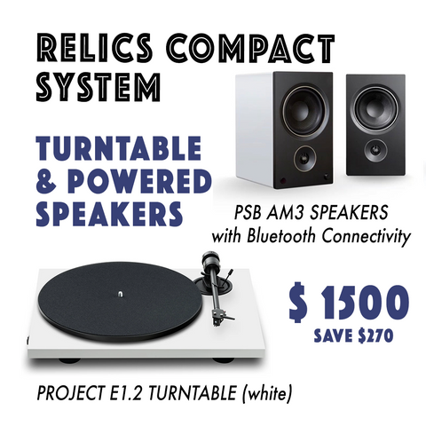 RELICS COMPACT TURNTABLE & POWERED SPEAKERS SYSTEM - White Project E1.2 *NEW* save $270