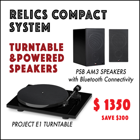 RELICS COMPACT TURNTABLE & POWERED SPEAKERS SYSTEM - black finish *NEW* save $200
