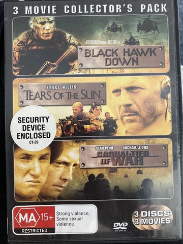 BLACK HAWK DOWN/TEARS OF THE SUN/CASUALTIES OF WAR-3DVD VG