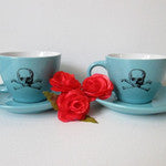 TWO TEACUPS AND SAUCERS TEAL *NEW*